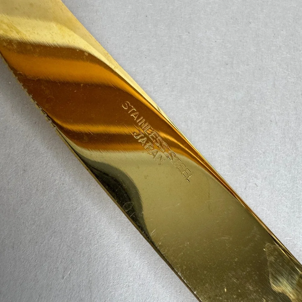 Vtg Christmas Holly Gold Cheese Knife Pie Set 4pc Stainless‎ Steel Japan Holiday